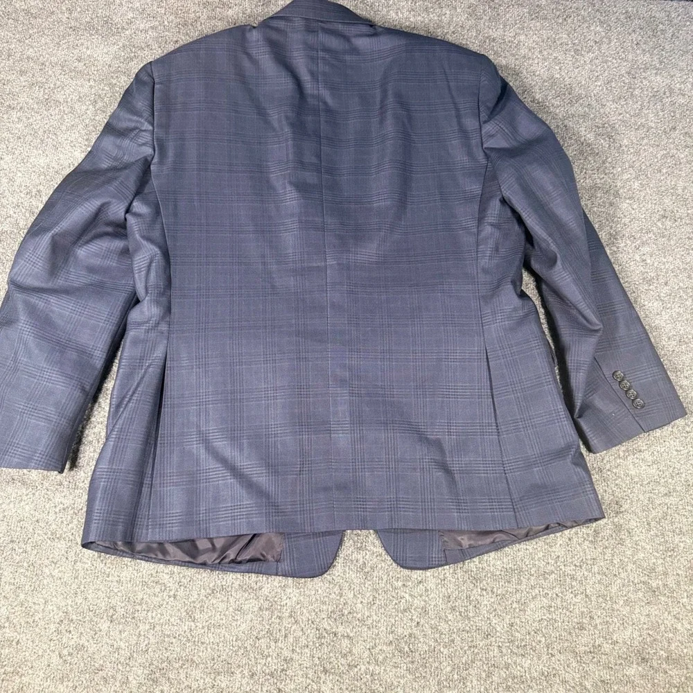 Jos A Bank Signature Blazer Silk Wool Plaid Sport Coat 46R Navy Blue Mens Jacket